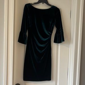 Vince Camuto Midi Hunter Velvet Dress with Low Back and Half Ruffle Sleeves